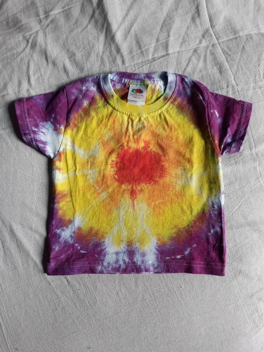 Festival Kid's rainbow purple Tie Dye T shirt Hippy Children's Age 1-13