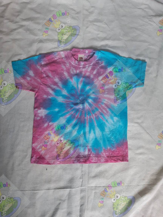 Festival Kid's pastel pink blue spiral Tie Dye T shirt Hippy Children's Age 1-13