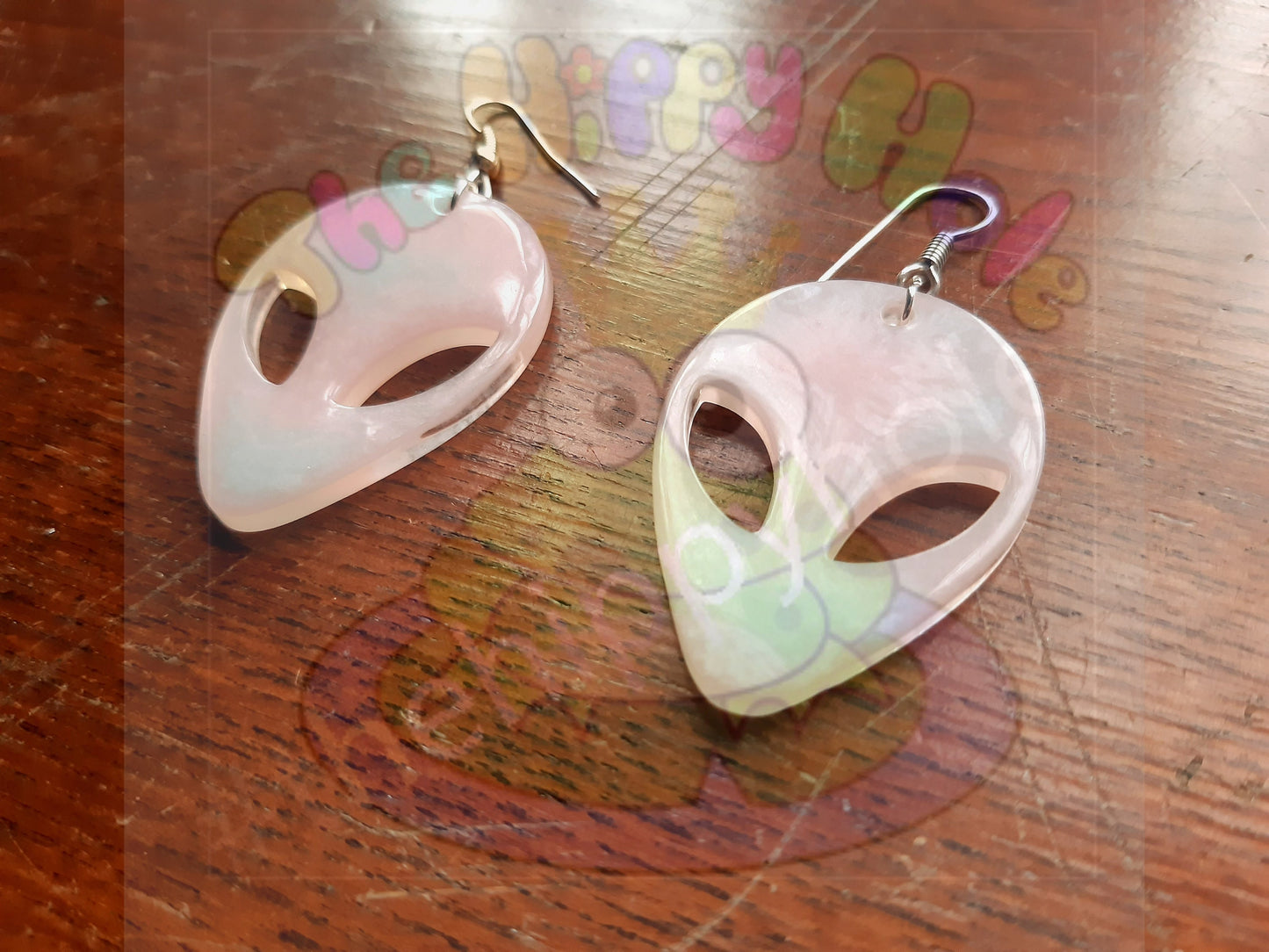 Alien face pastel marble 3D drop earrings