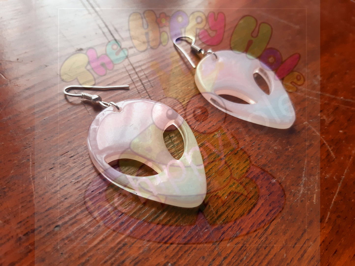 Alien face pastel marble 3D drop earrings