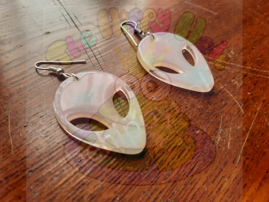 Alien face pastel marble 3D drop earrings