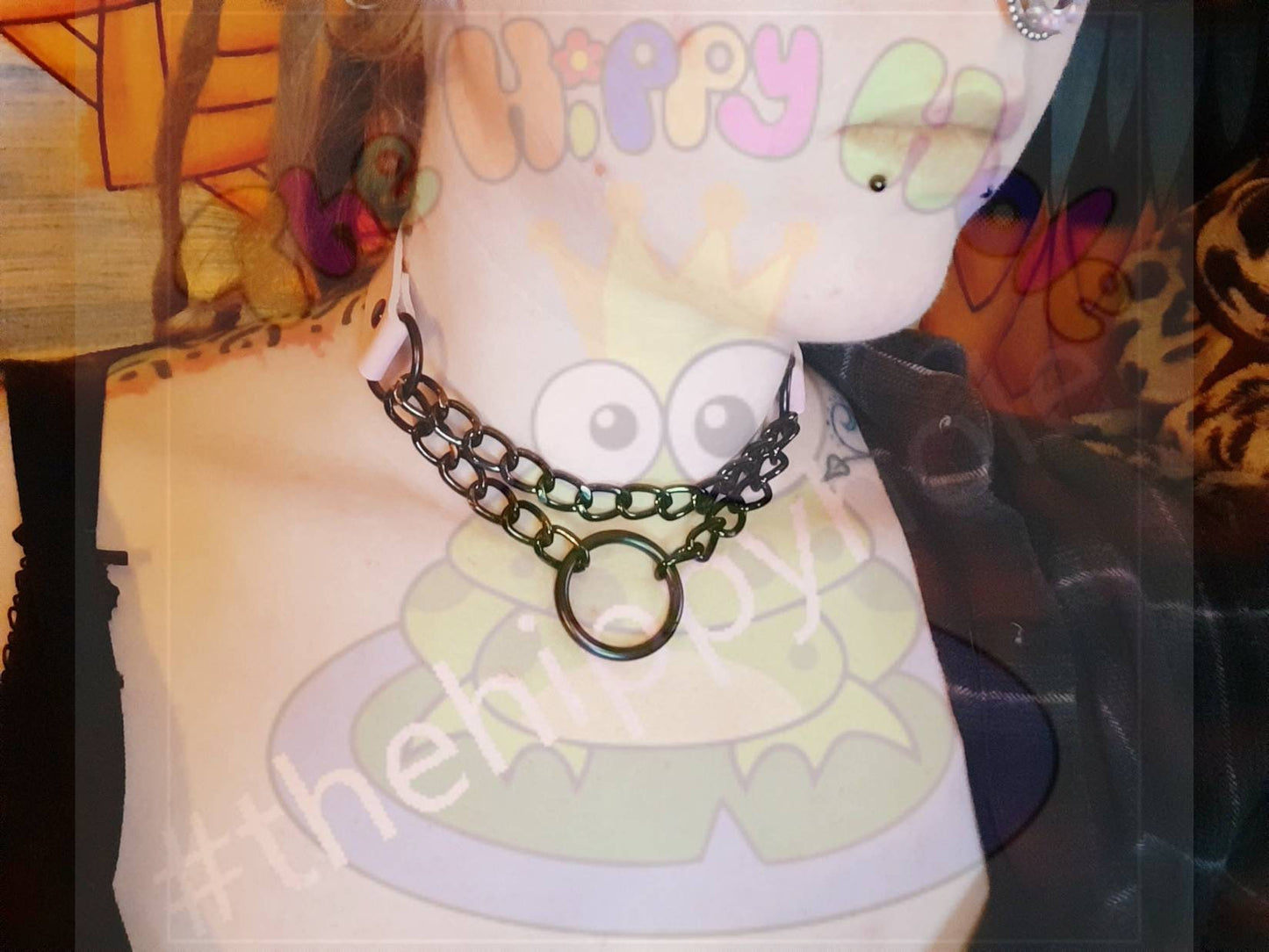 Goth baby pink strap punk collar heart choker chain O ring