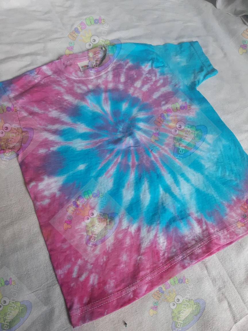 Festival Kid's pastel pink blue spiral Tie Dye T shirt Hippy Children's Age 1-13