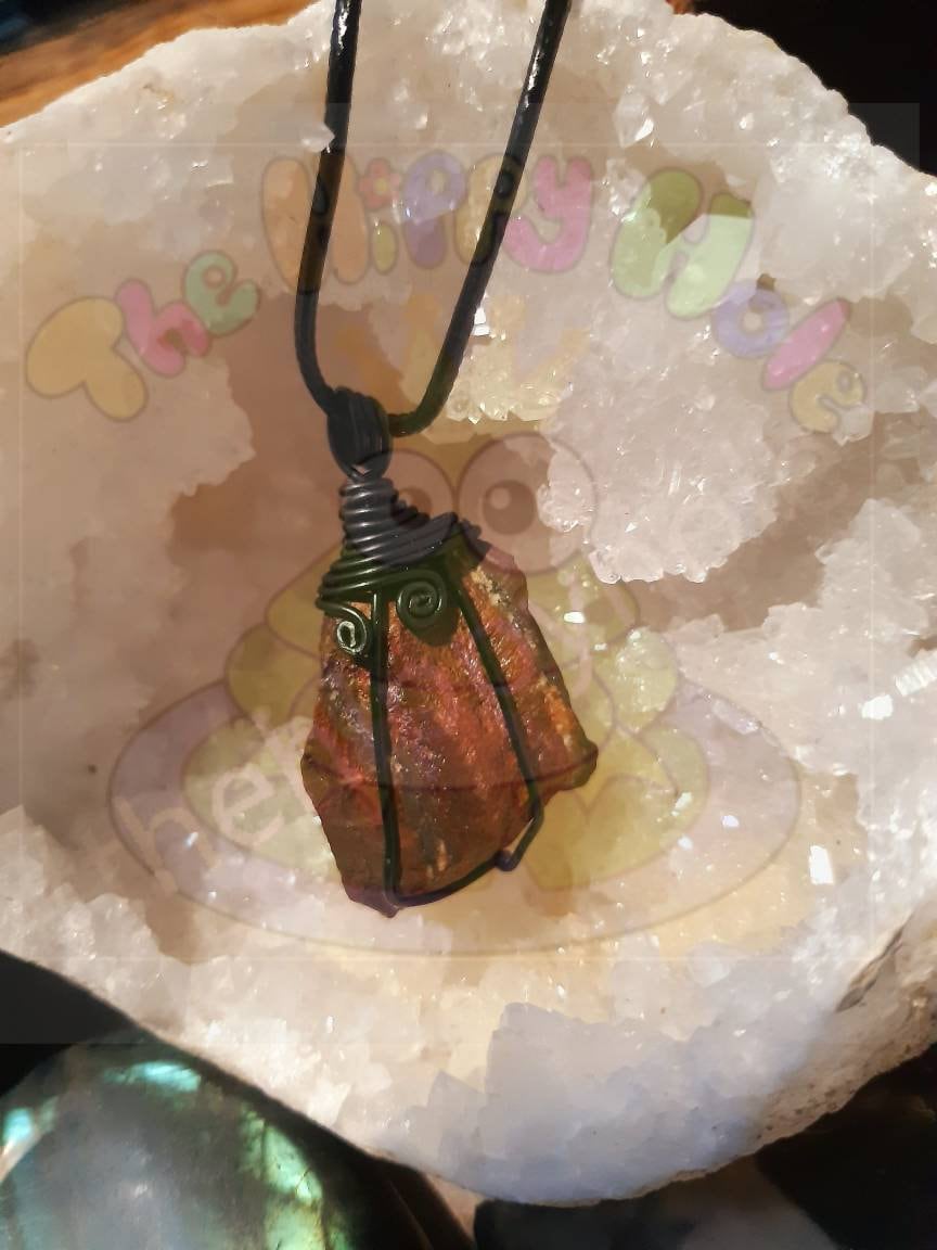 Raw Crystal wire wrapped necklace healing stone TIGERS EYE reiki chakra protection gemstone