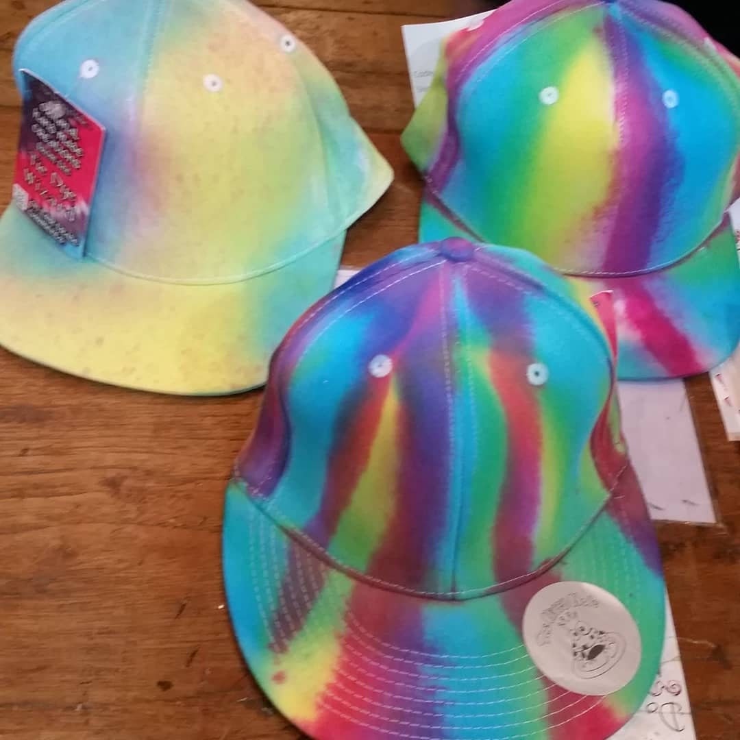 Handmade Tie Dye Snap back  Cap Rave Hat Rainbow Multi Colour Festival