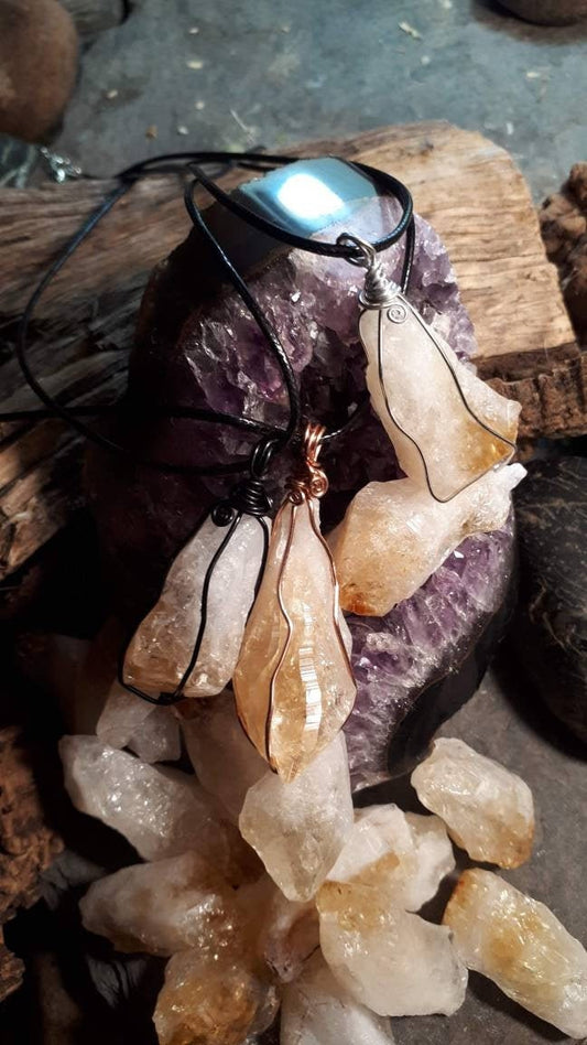 Raw Crystal wire wrapped necklace healing stone CITRINE reiki chakra protection gemstone