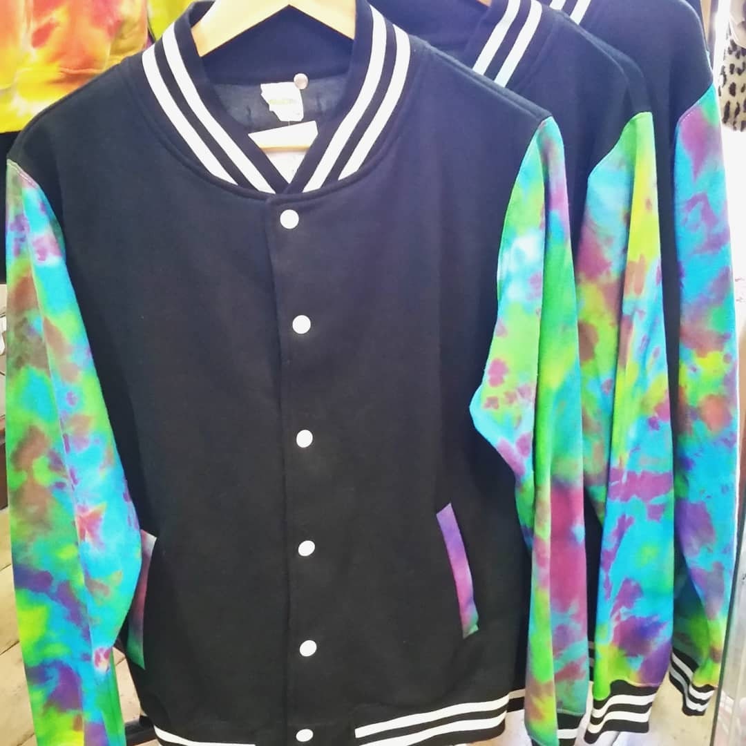 Tie Dye trippy rainbow college style jock varsity jacket Handmade