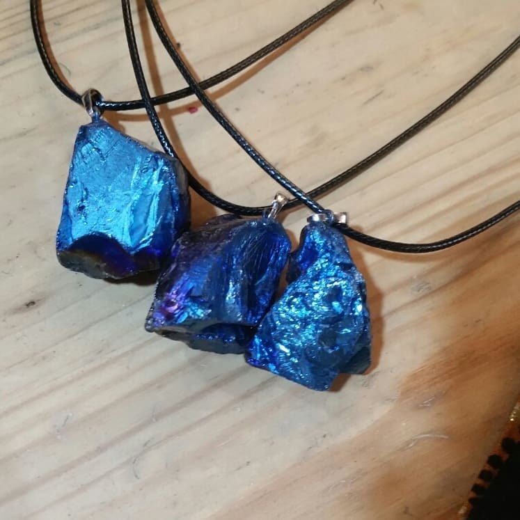 Raw Crystal Necklace healing stone COBALT AURA QUARTZ reiki chakra protection gemstone