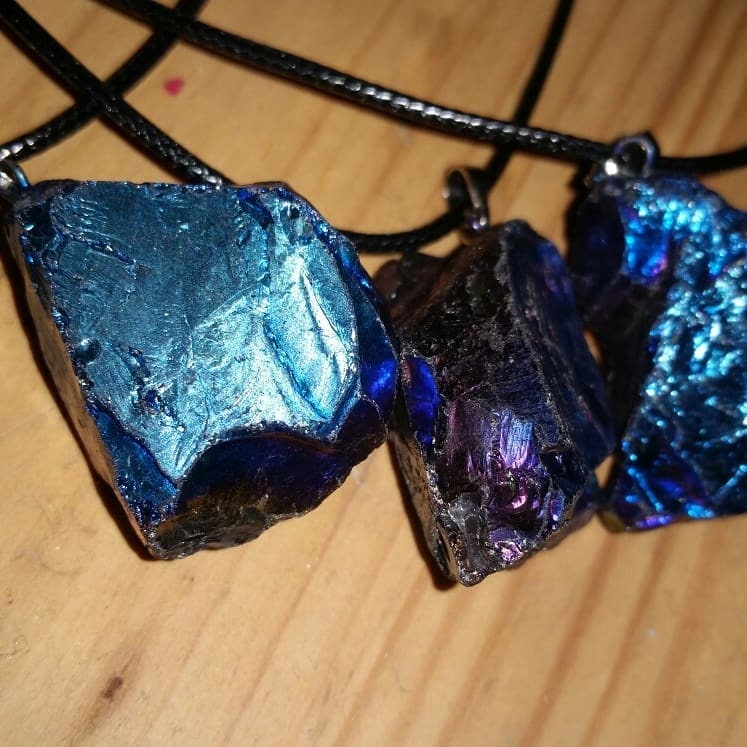 Raw Crystal Necklace healing stone COBALT AURA QUARTZ reiki chakra protection gemstone