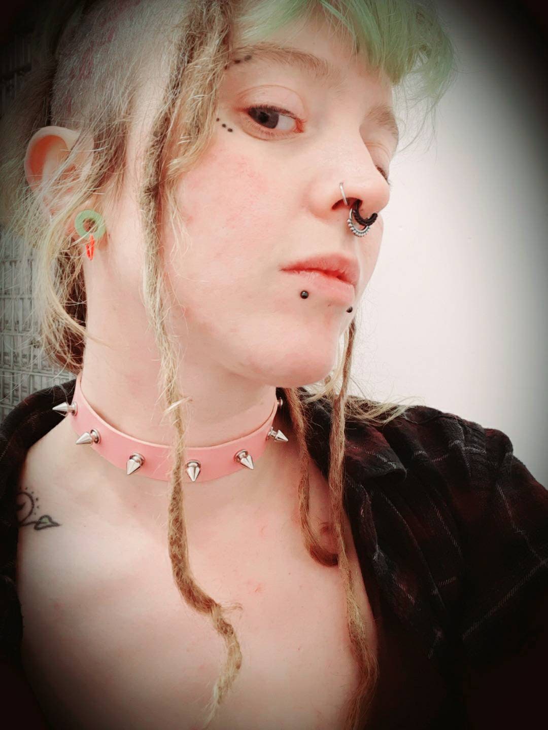 Goth strap girly punk pink spiked collar choker