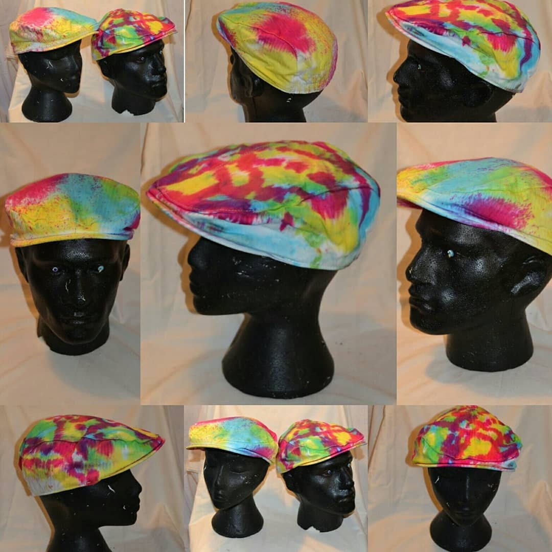 Handmade Tie Dye Flatcap Gatsby Newsboy Rave Hat pink blue Multi Colour Festival