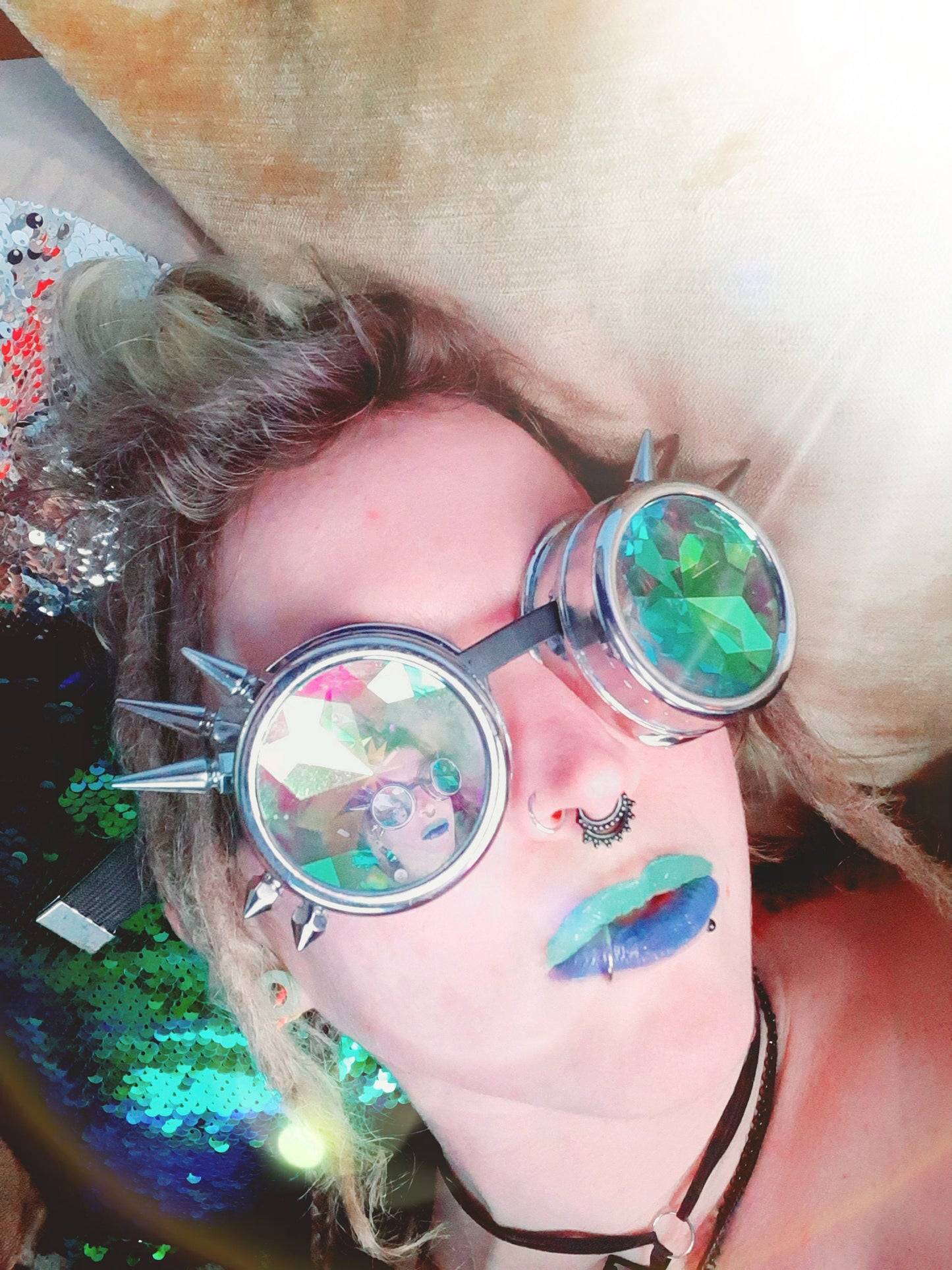 Kaleidoscope Rainbow Vision Trippy Festival Rave steampunk Goggles oil slick iridescent