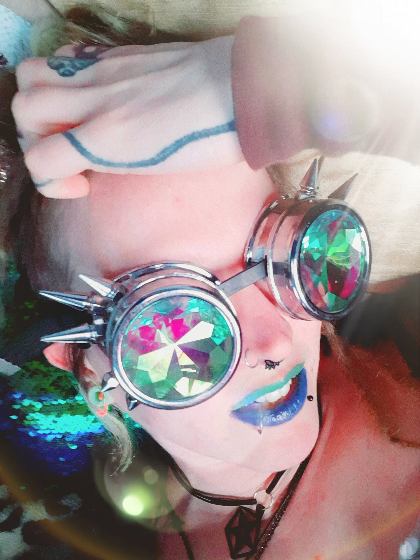 Kaleidoscope Rainbow Vision Trippy Festival Rave steampunk Goggles oil slick iridescent