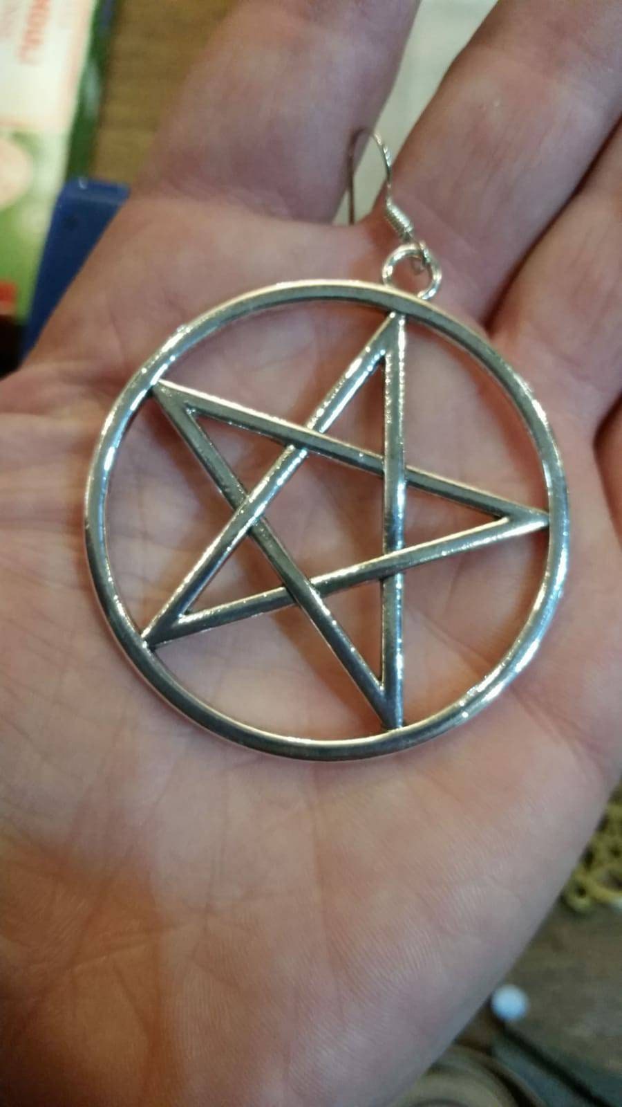 Large silver gold pentagram 3D drop earrings