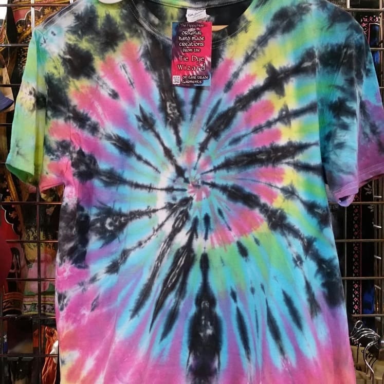 Tie Dye black pastel rainbow spiral T shirt UNISEX S-5XL