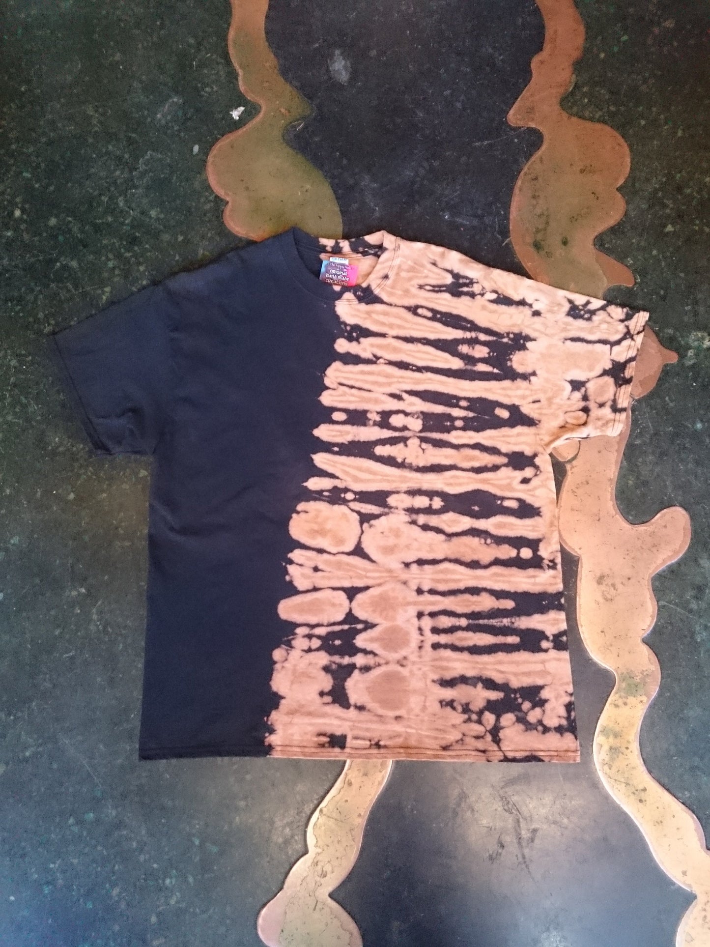 Tie Dye acid wash black brown pleat T shirt UNISEX S-5XL