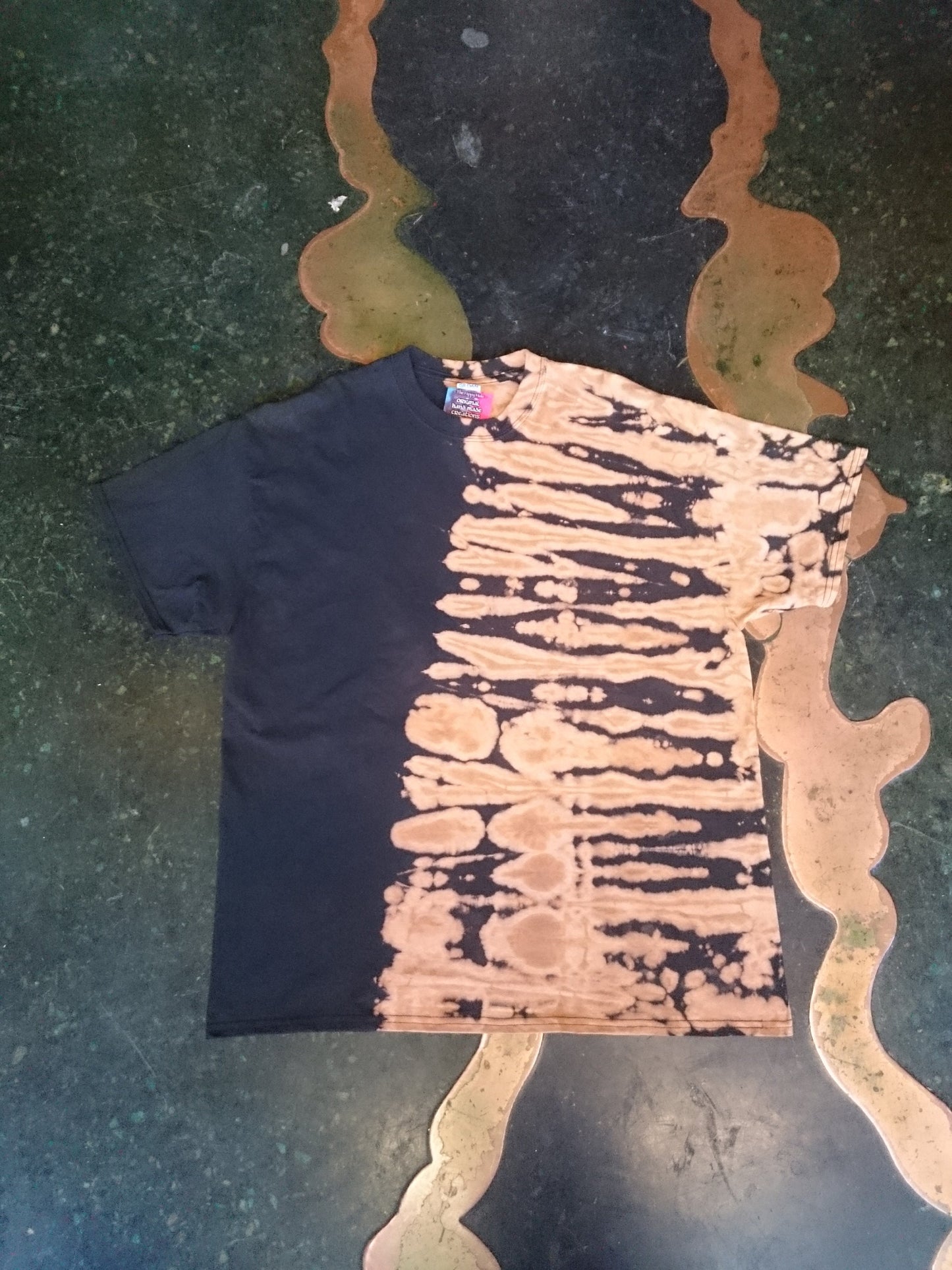 Tie Dye acid wash black brown pleat T shirt UNISEX S-5XL