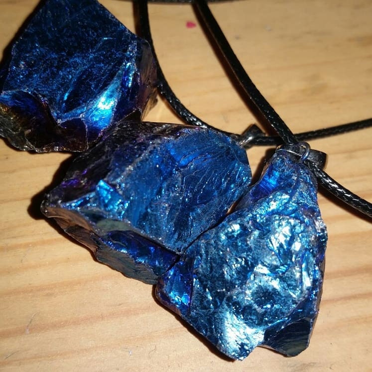 Raw Crystal Necklace healing stone COBALT AURA QUARTZ reiki chakra protection gemstone