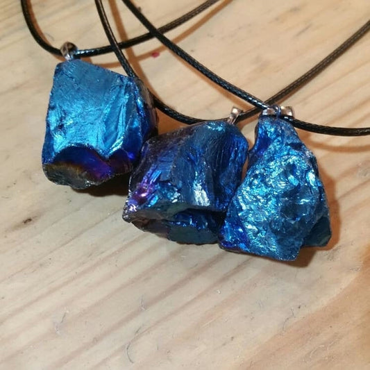 Raw Crystal Necklace healing stone COBALT AURA QUARTZ reiki chakra protection gemstone