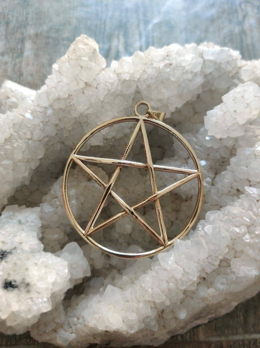 Pentagram Wiccan Pagan Witch charm large Indian brass pendant necklace