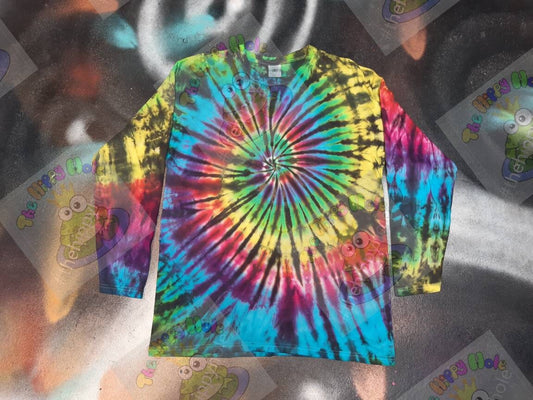 Tie Dye dark black rainbow Spiral swirl long sleeve T shirt UNISEX S-3XL