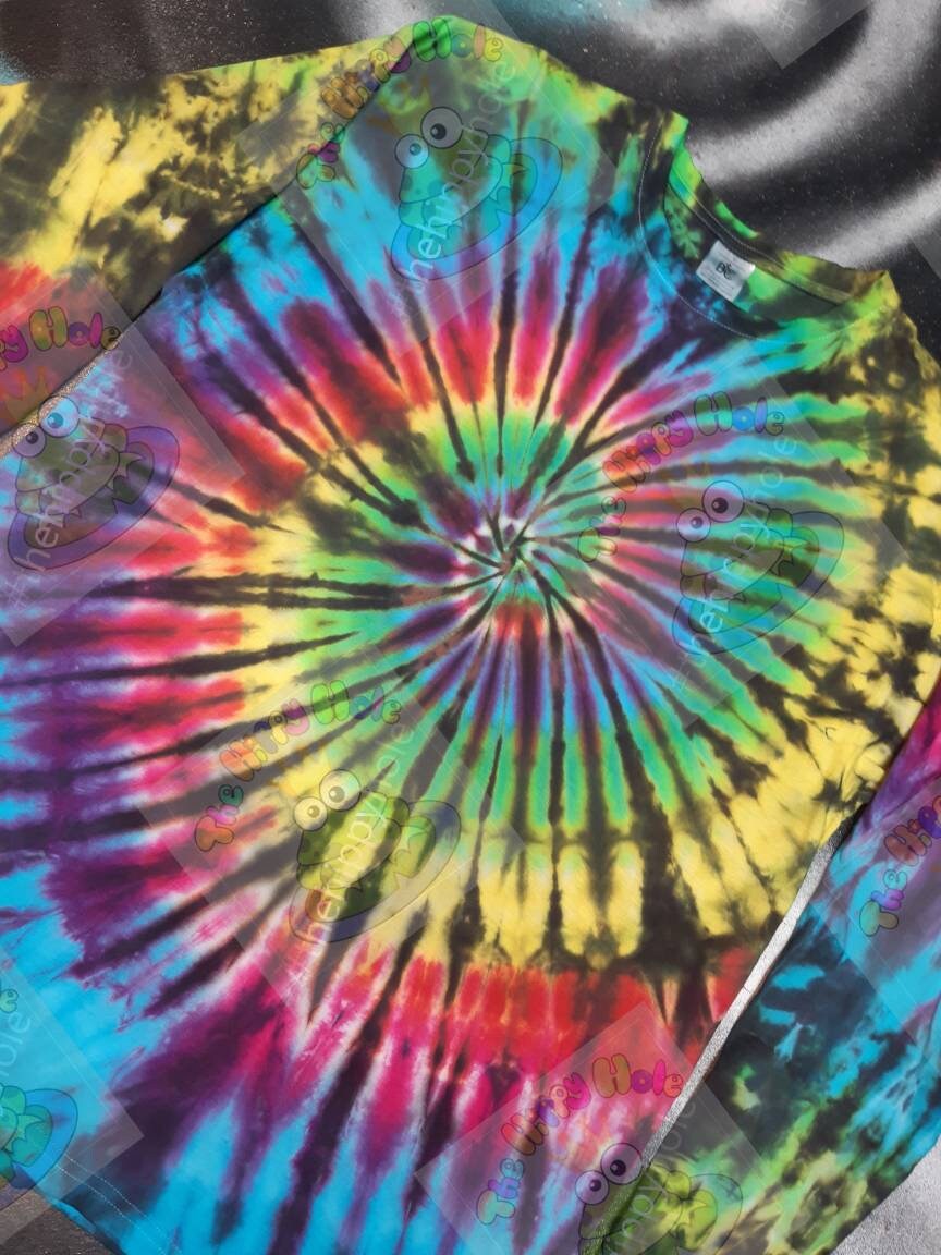 Tie Dye dark black rainbow Spiral swirl long sleeve T shirt UNISEX S-3XL