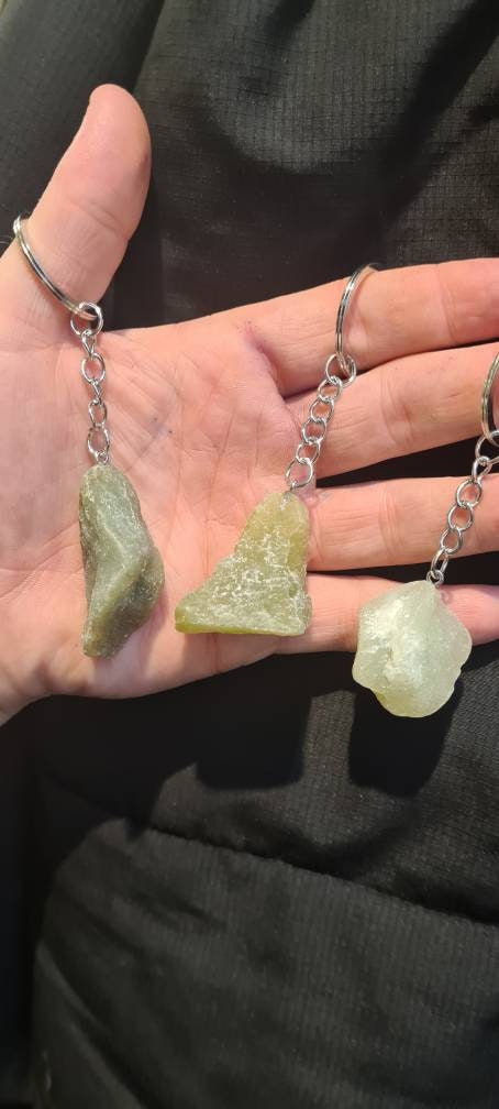 Raw crystal keyring healing stone rough NEW JADE reiki chakra protection gemstone