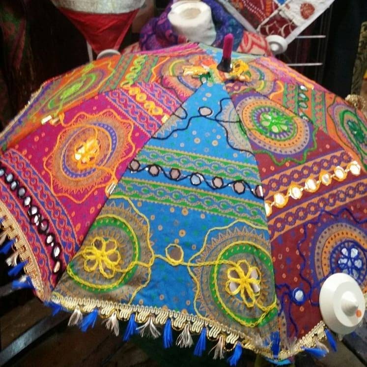 Decorative Indian sequin mirror hand embroidered parasol