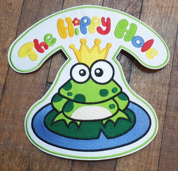 The Hippy Hole Iron on Patch Liverpool Independant Business Frog Prince logo