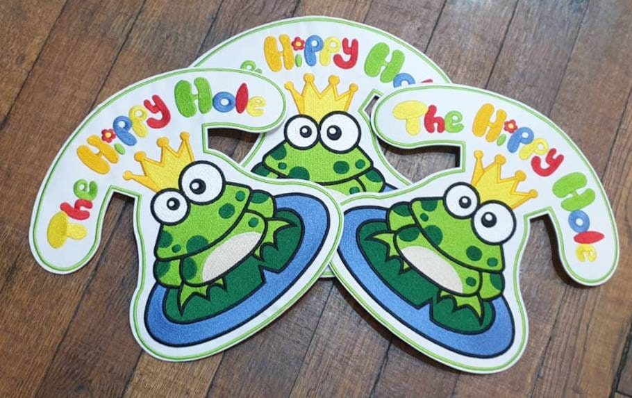 The Hippy Hole Iron on Patch Liverpool Independant Business Frog Prince logo