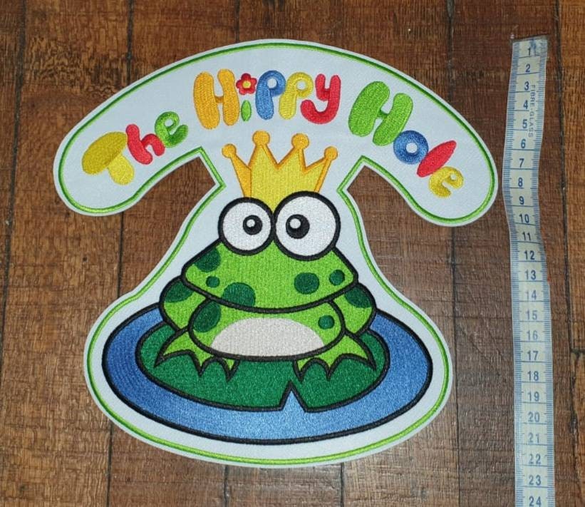 The Hippy Hole Iron on Patch Liverpool Independant Business Frog Prince logo