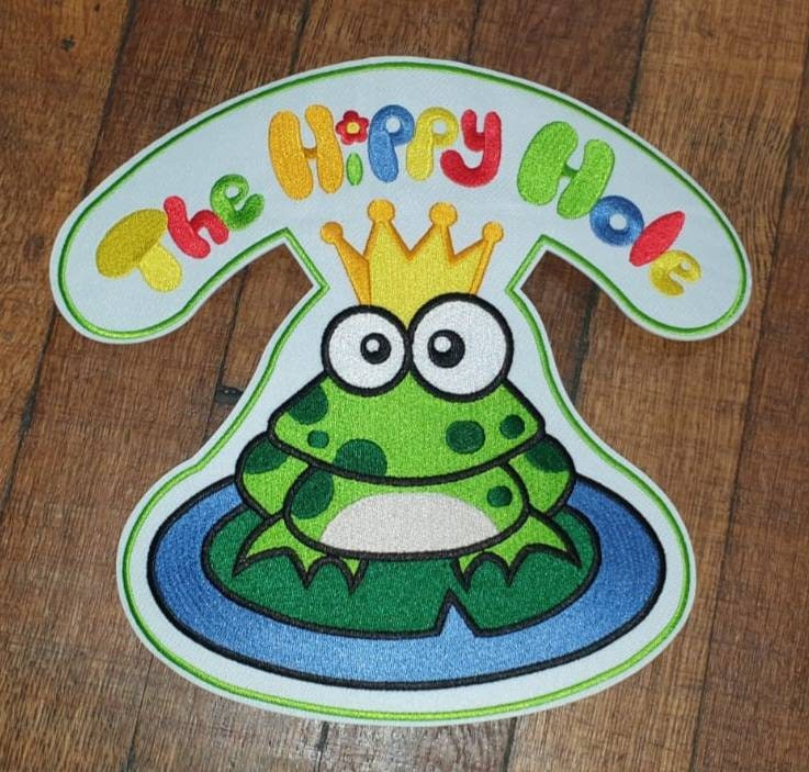 The Hippy Hole Iron on Patch Liverpool Independant Business Frog Prince logo