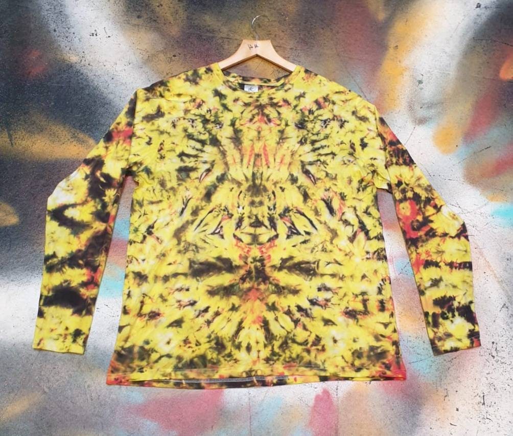 Tie Dye totem scrunch long sleeve Firey T shirt UNISEX S-4XL