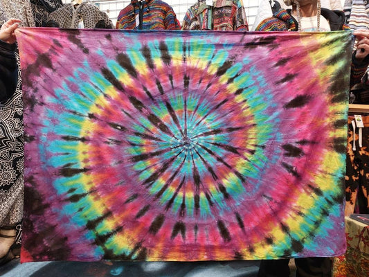 Tie Dye Tapestry Wall Hanging Psychedelic Rainbow Spiral 75x110cm Handmade