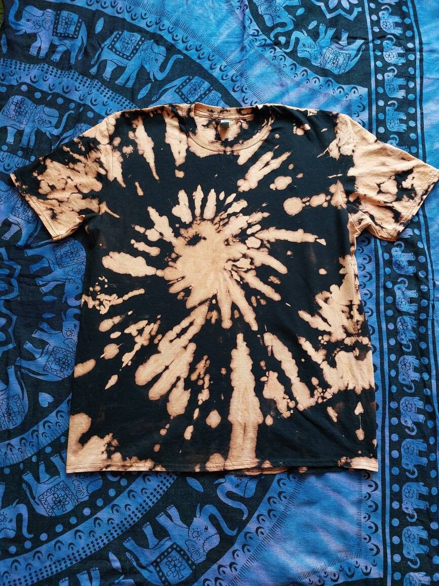 Tie Dye acid wash black brown spiral T shirt UNISEX S-5XL