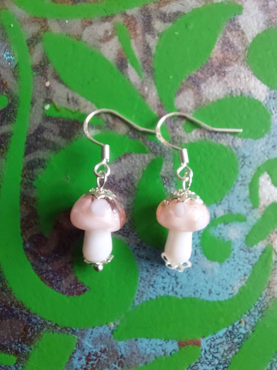 Glass magic mushroom sterling silver earrings