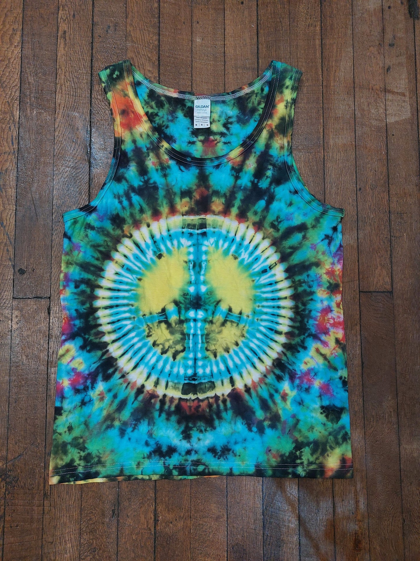 Rainbow peace sign CND festival tie dye t shirt tank vest top men's summer size S-2XL