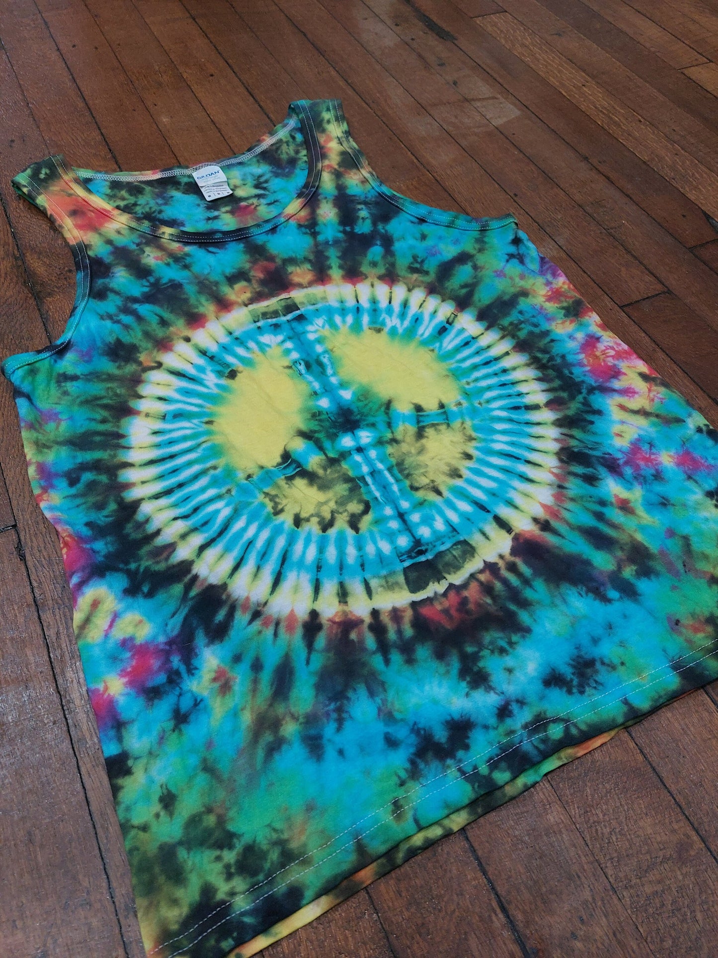 Rainbow peace sign CND festival tie dye t shirt tank vest top men's summer size S-2XL