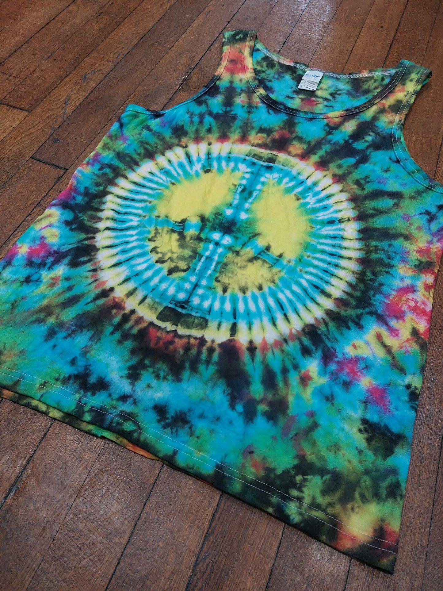 Rainbow peace sign CND festival tie dye t shirt tank vest top men's summer size S-2XL