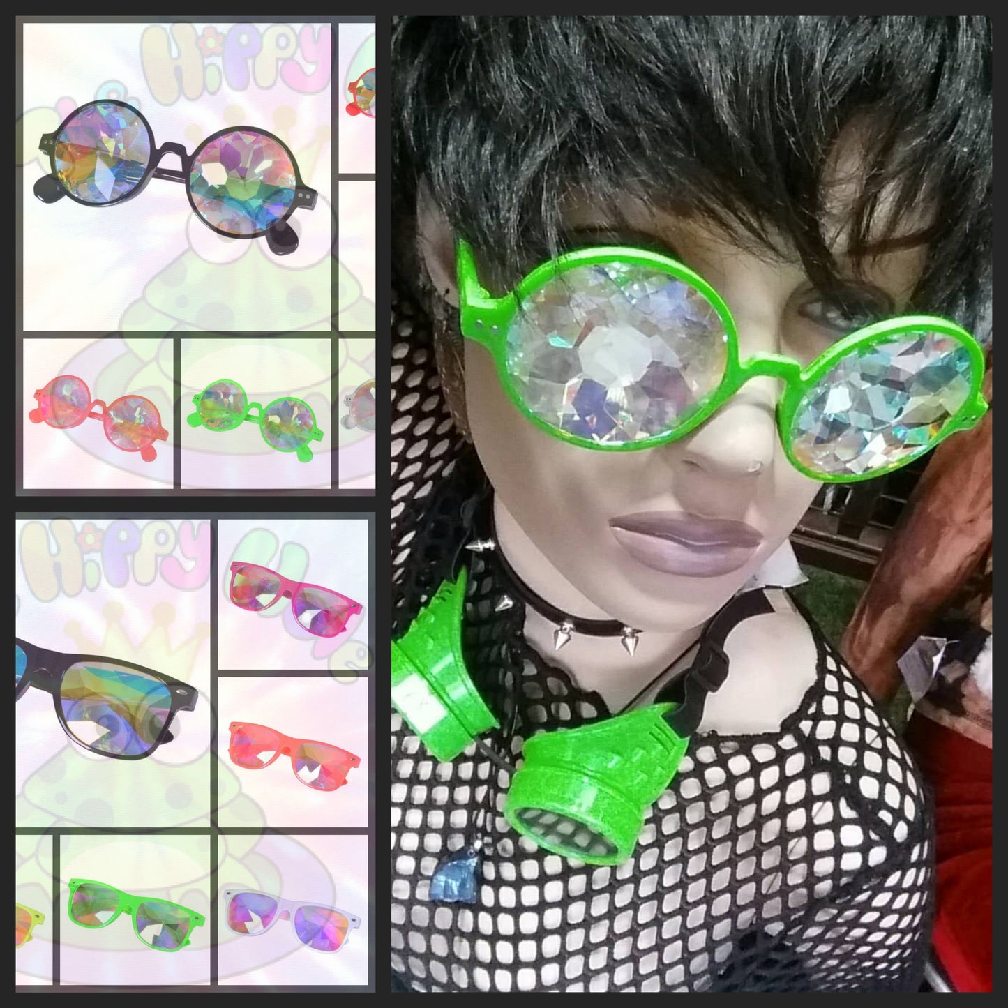 Kaleidoscope Rainbow Vision Trippy Festival Rave Glasses wayfarer and lennons