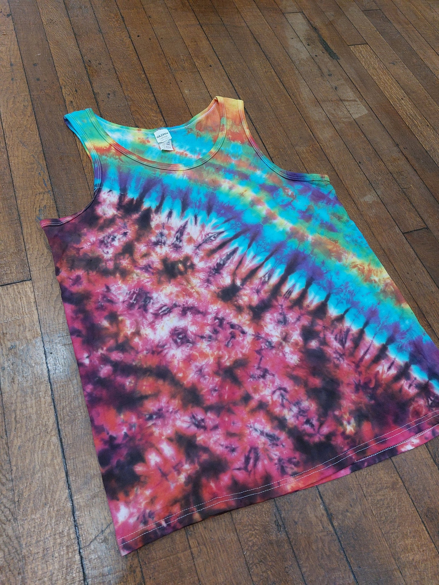 Rainbow festival tie dye t shirt tank vest top men's summer size S-2XL