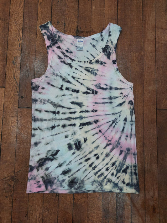 Pastel rainbow black faded look spiral festival tie dye t shirt tank vest top men's summer size S-2XL