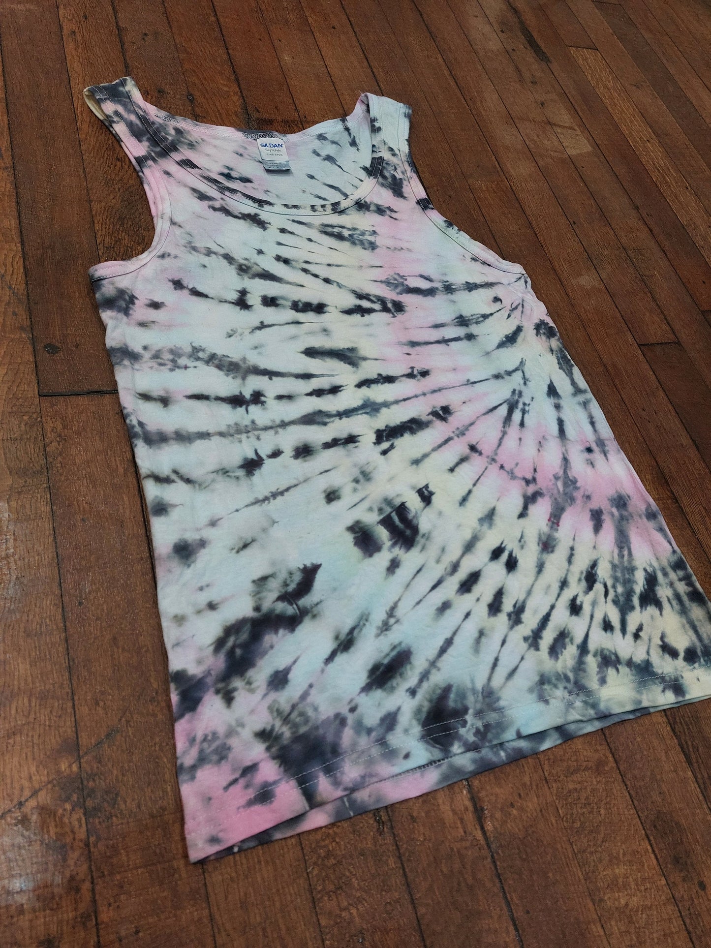 Pastel rainbow black faded look spiral festival tie dye t shirt tank vest top men's summer size S-2XL