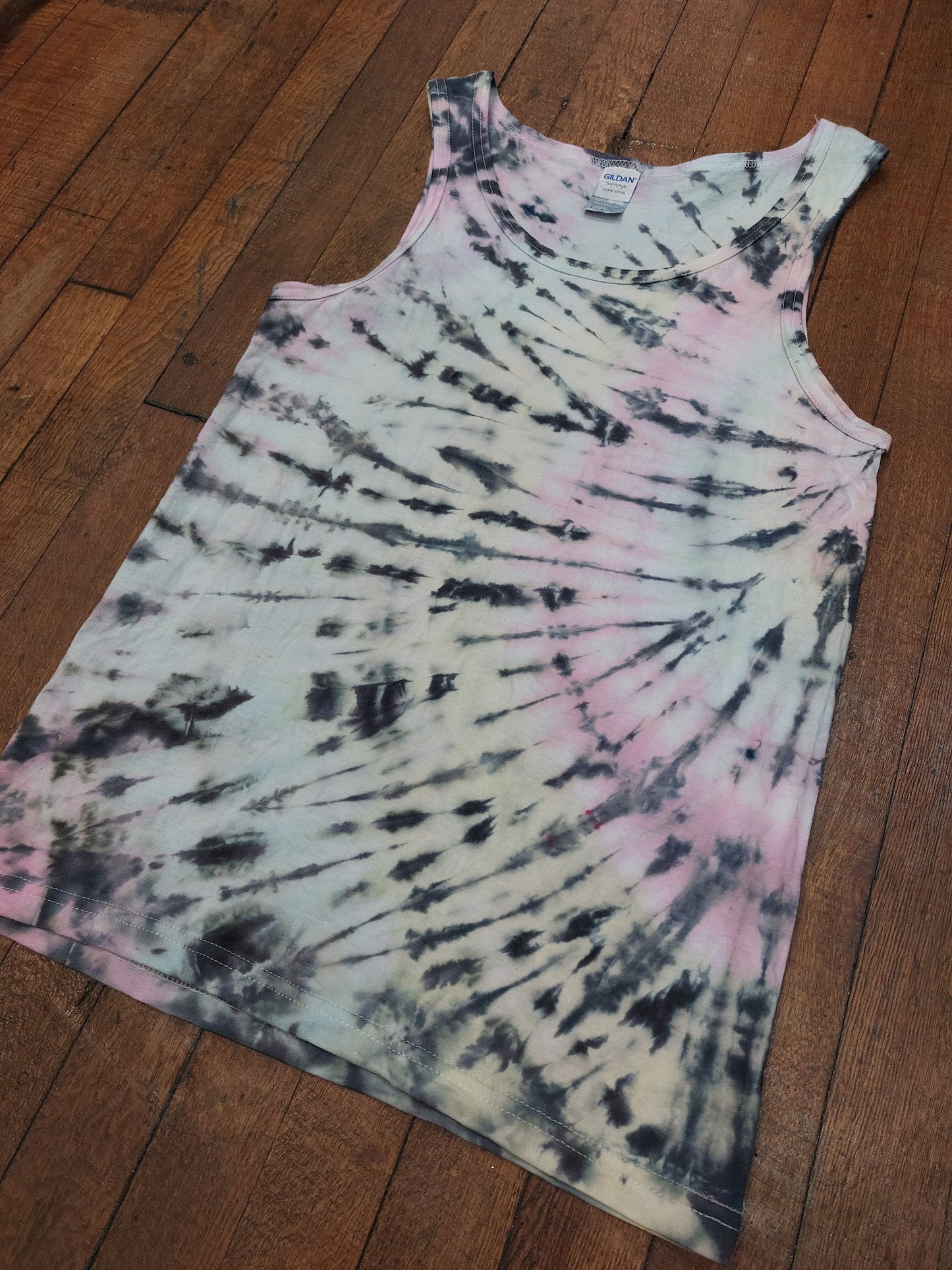 Pastel rainbow black faded look spiral festival tie dye t shirt tank vest top men's summer size S-2XL