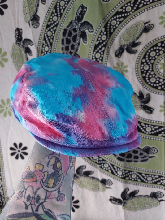 Handmade Tie Dye Flatcap Gatsby Newsboy Rave Hat pink blue Multi Colour Festival