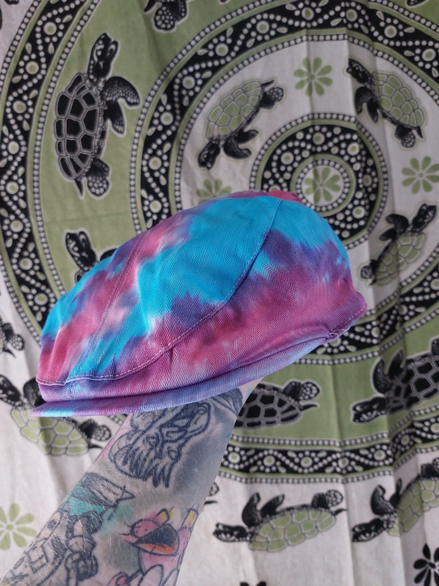 Handmade Tie Dye Flatcap Gatsby Newsboy Rave Hat pink blue Multi Colour Festival