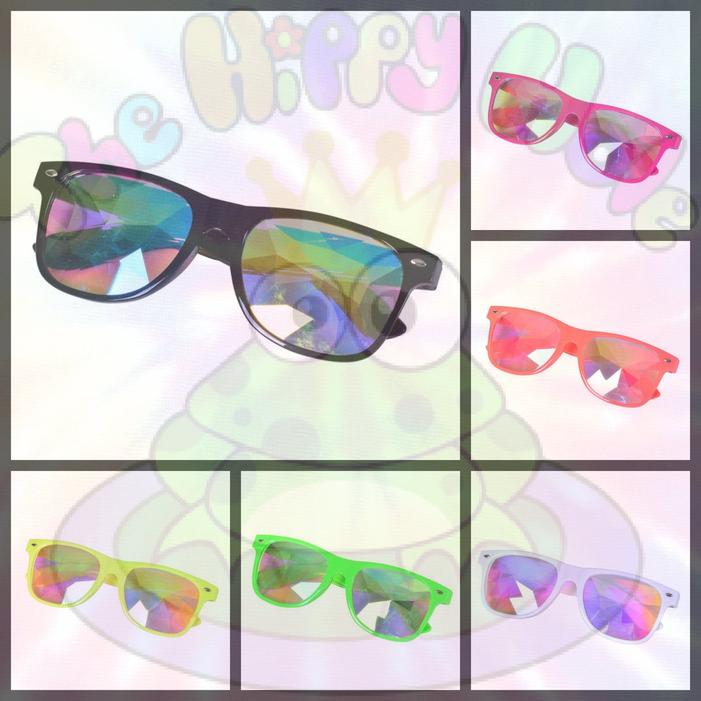 Kaleidoscope Rainbow Vision Trippy Festival Rave Glasses wayfarer and lennons