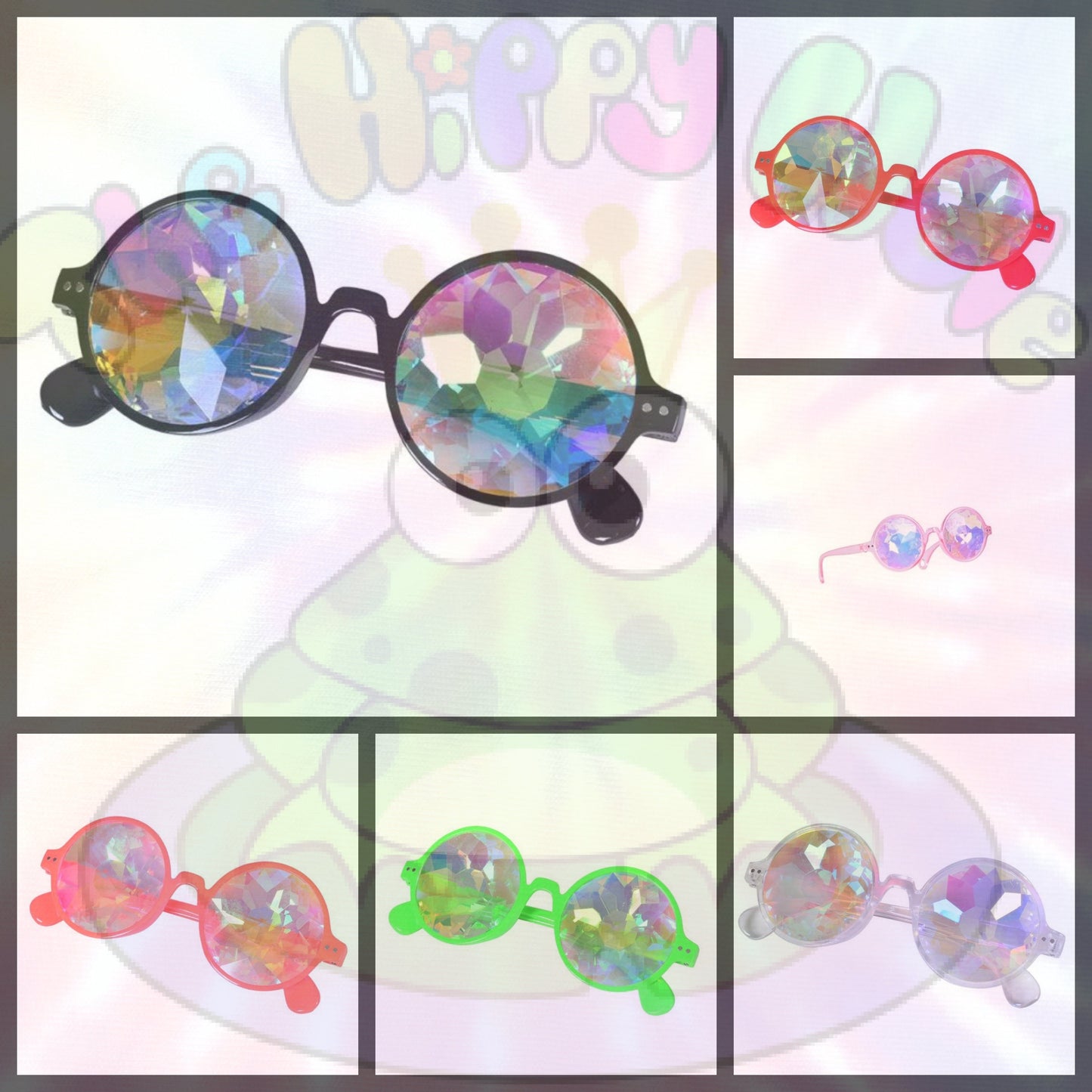 Kaleidoscope Rainbow Vision Trippy Festival Rave Glasses wayfarer and lennons