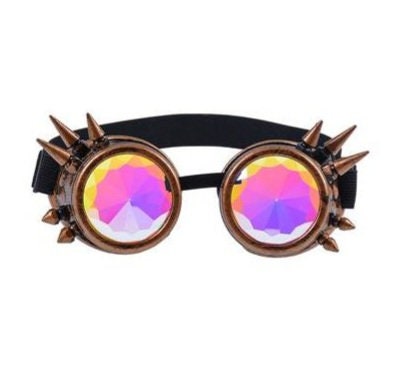 Kaleidoscope Rainbow Vision Trippy Festival Rave Goggles antique bronze spikes