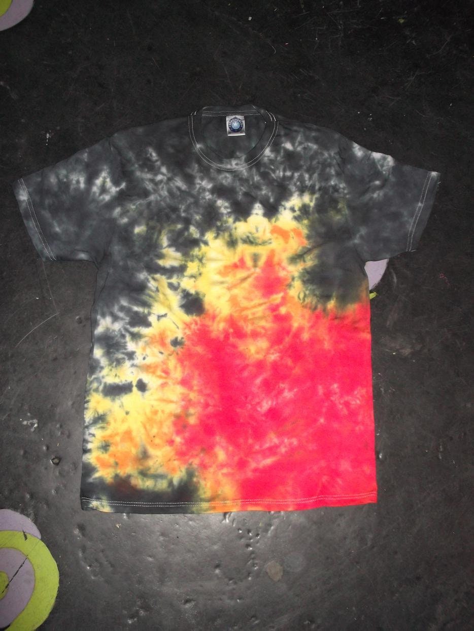 Tie Dye black fire scrunch T shirt UNISEX S-5XL